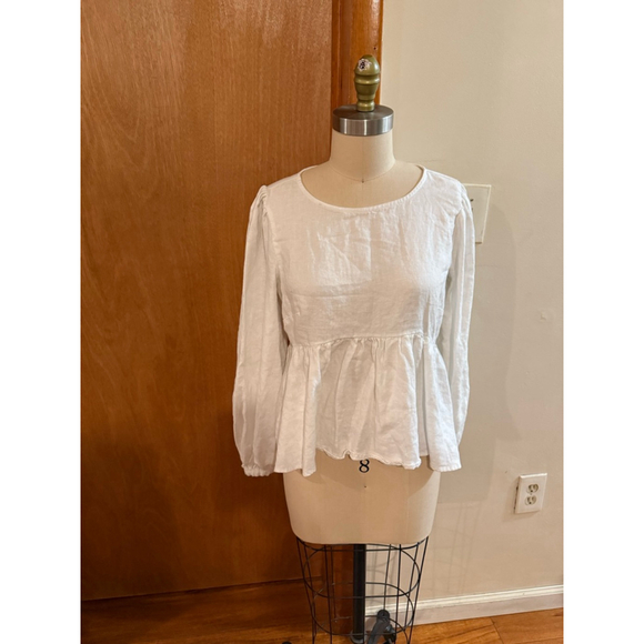 Women's Reformation White Linen Peplum Blouse M - Picture 2 of 6